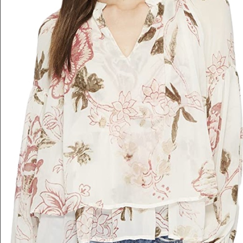 Lucky brand womens long sleeve printed peasant top ruffle details size Medium